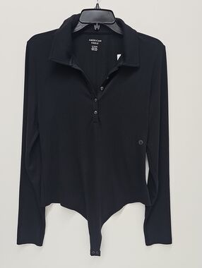NWT American Eagle Outfitters Black Long-Sleeve Polo Snap Bodysuit Size XL